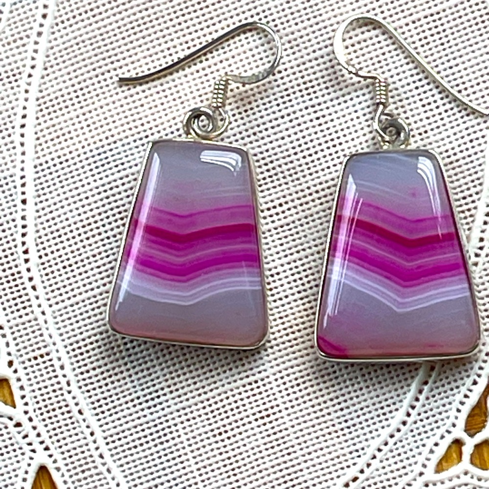 Agate 925 earrings pink dangly genuine!